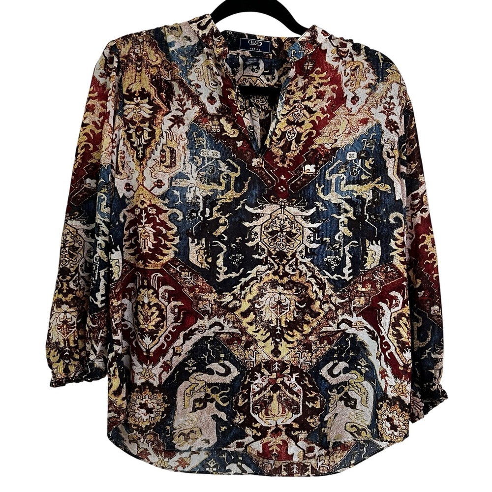 Chaps Denim Blouse‎ Womens Large Bohemian Tapestry Print Cottagecore